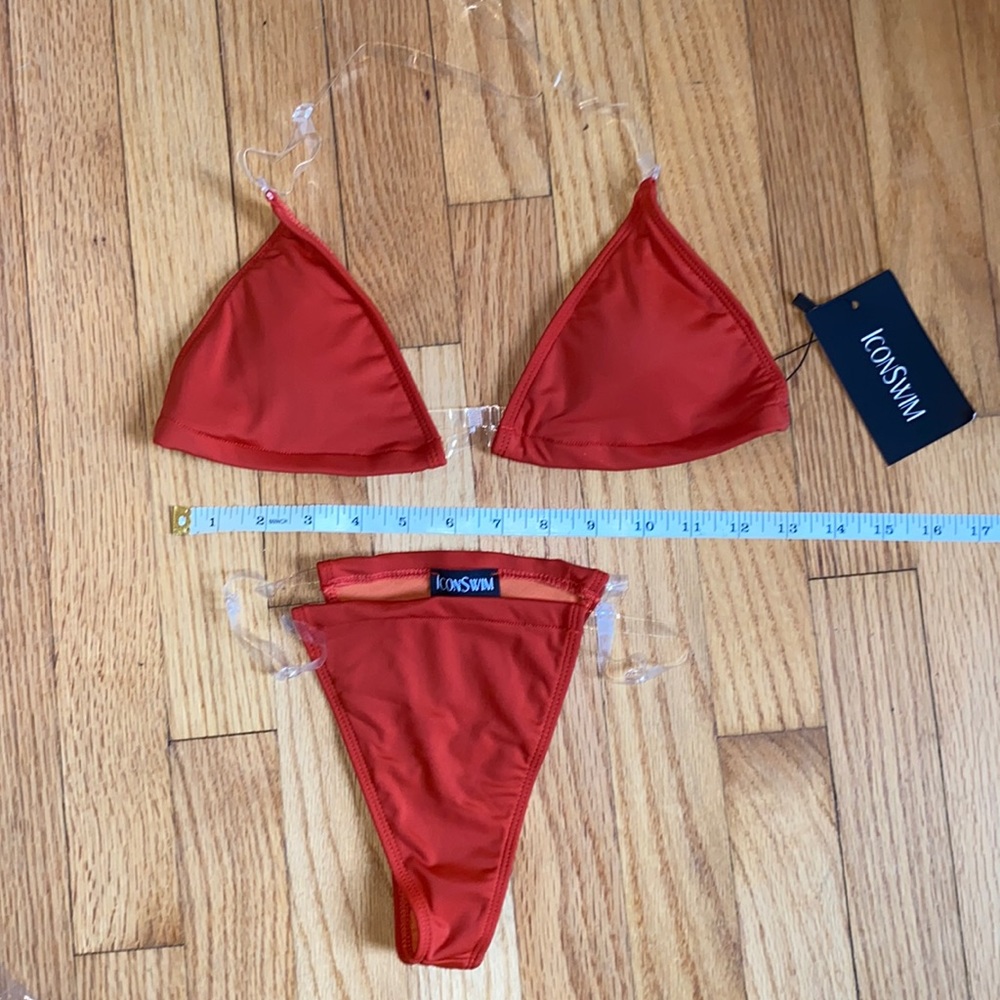NWT 🧱 Brick Red ‘Slate’ Bikini- clear straps- Size Small